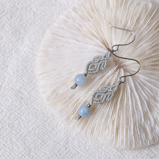 [MEAQ01] Aquamarine Macrame Earrings 海藍寶編織耳環