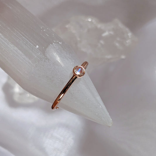 [MRMO03] Moonstone Rose Gold Plated Silver Ring 月亮石銀戒指