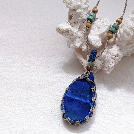 [MMLL05] Lapis Lazuli Pendant Macrame Long Necklace 青金石吊咀編織長頸鍊
