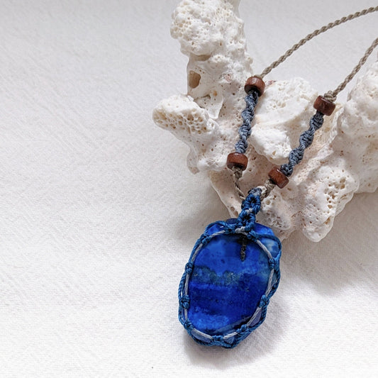 [MMLL06] Lapis Lazuli Pendant Macrame Long Necklace 青金石吊咀編織長頸鍊