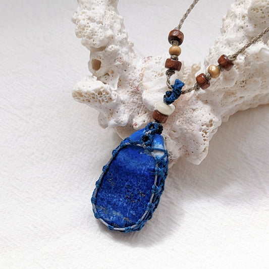 [MMLL04] Lapis Lazuli Pendant Macrame Long Necklace 青金石吊咀編織長頸鍊