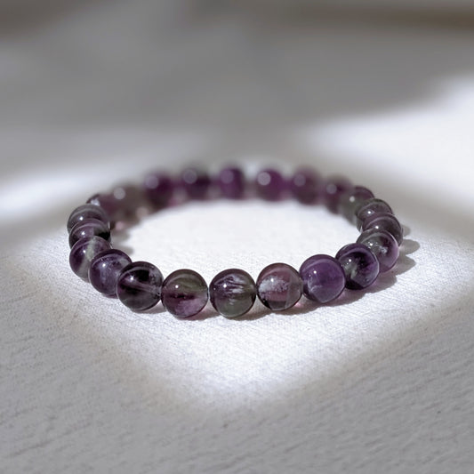 [MBFL03] Purple Fluorite Beaded Bracelet 紫羽毛螢石手串 8+mm