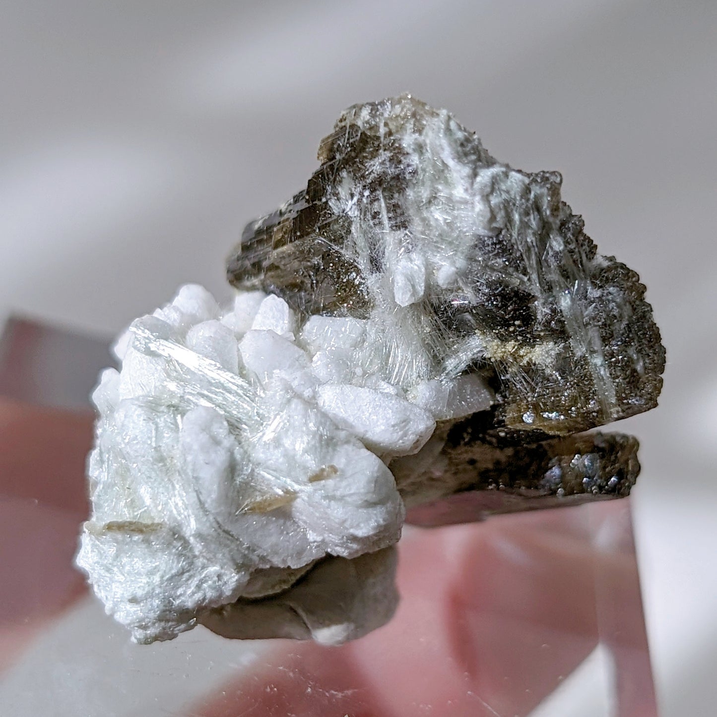 [EP07] Epidote with Byssolite and Albite mini specimen, Pakistan