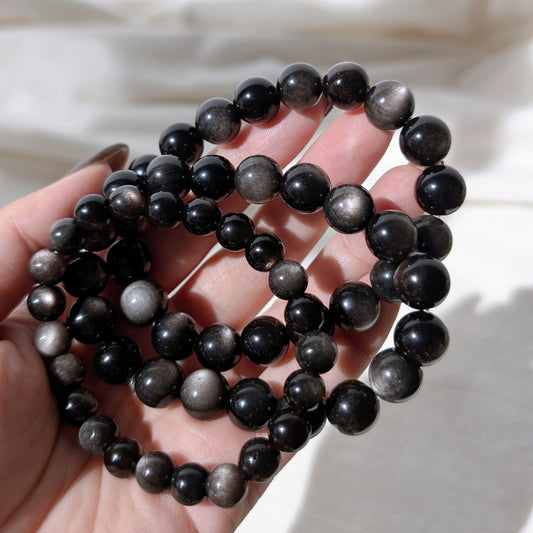 Silver Obsidian Beaded Bracelet 銀曜石 8-10mm