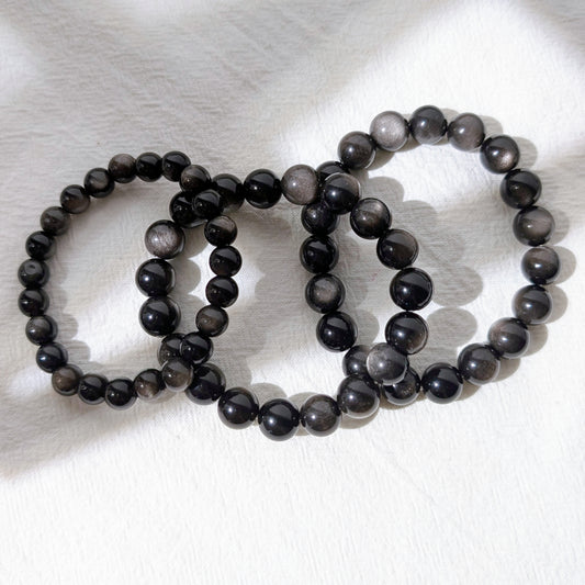Silver Obsidian Beaded Bracelet 銀曜石 8-10mm