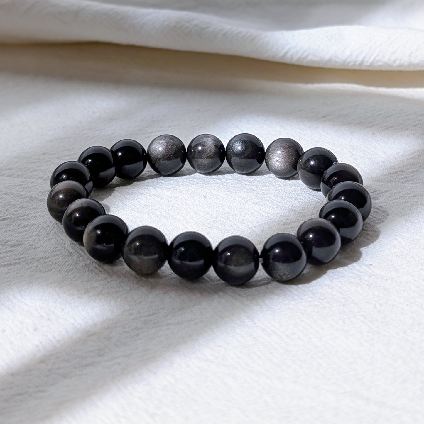 Silver Obsidian Beaded Bracelet 銀曜石 8-10mm