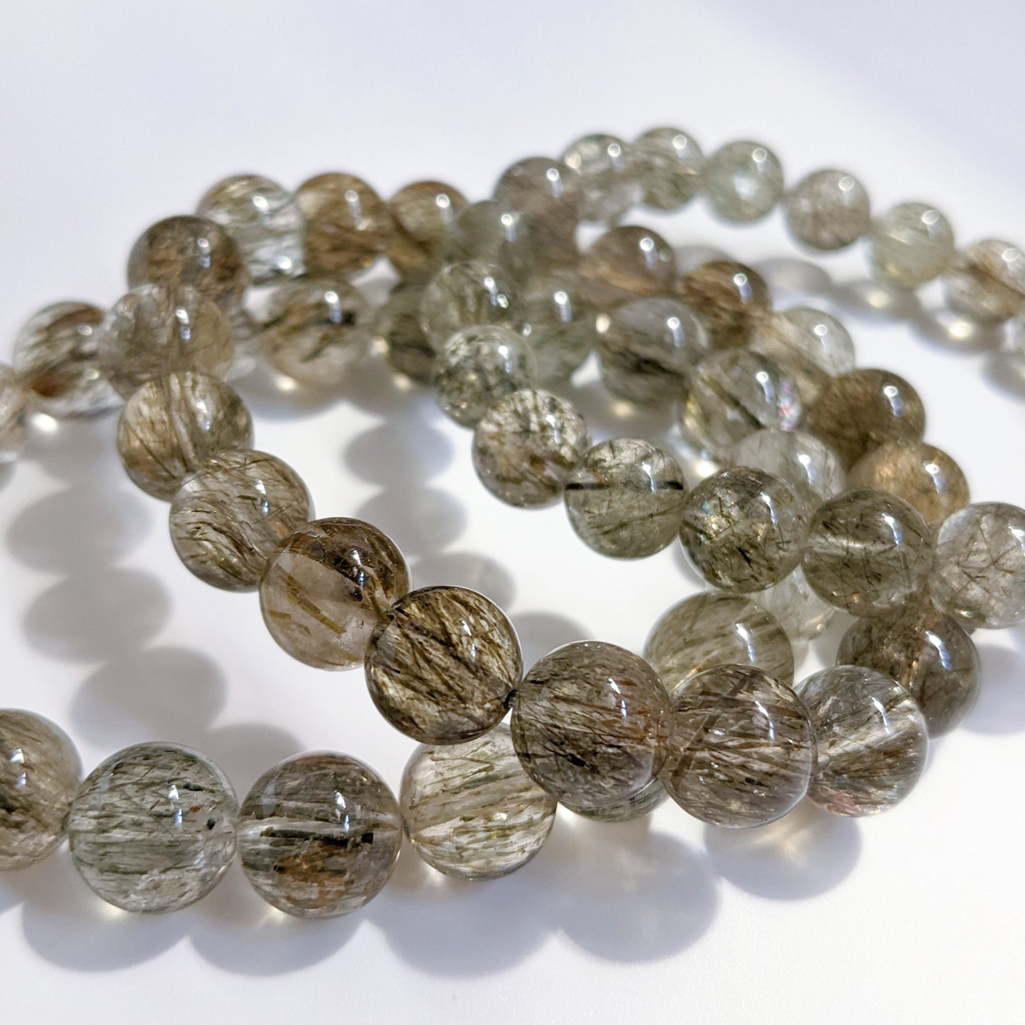 Green Tourmaline in Quartz Beaded Bracelet 綠碧髮手串 9-11mm