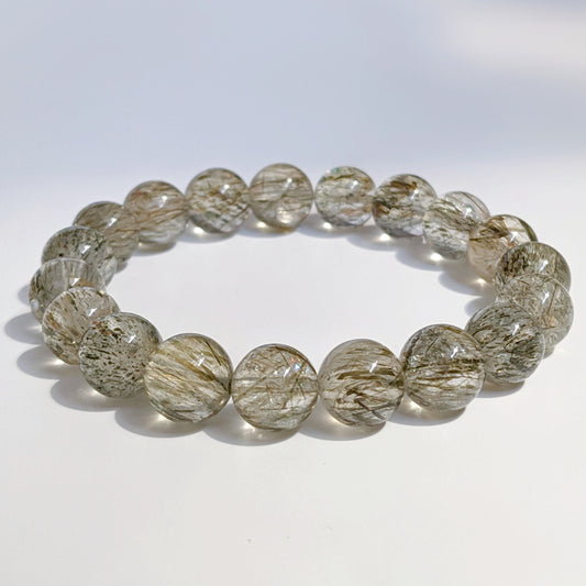 Green Tourmaline in Quartz Beaded Bracelet 綠碧髮手串 9-11mm