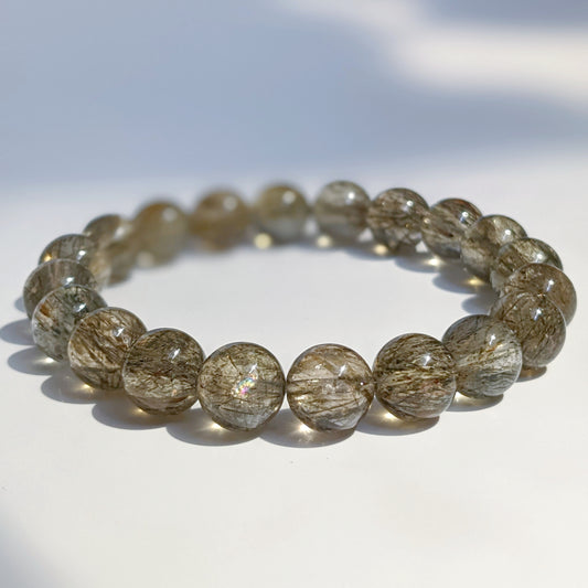 Green Tourmaline in Quartz Beaded Bracelet 綠碧髮手串 9-11mm