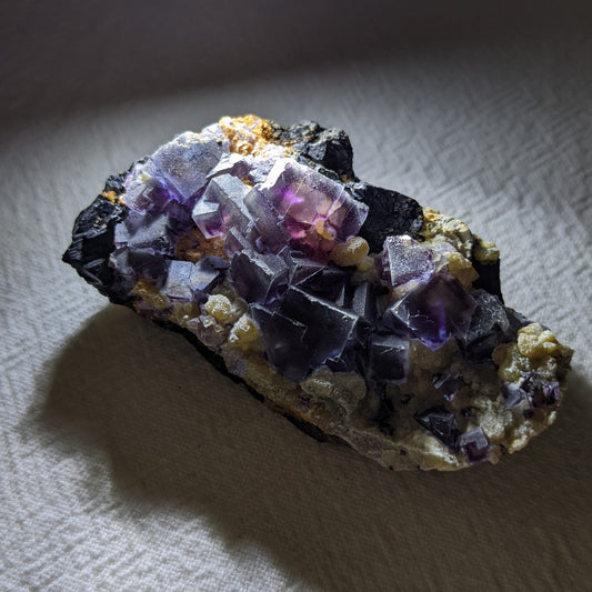 [FL18] Inner Mongolia Purple Fluorite w Galena Pyrite Wolframite 內蒙紫螢石黑鎢方鉛黃鐵礦共生