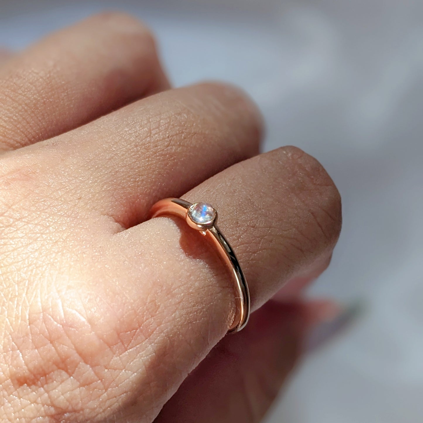 [MRMO03] Moonstone Rose Gold Plated Silver Ring 月亮石銀戒指