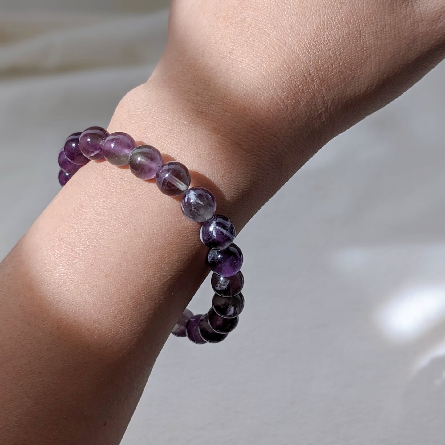 [MBFL03] Purple Fluorite Beaded Bracelet 紫羽毛螢石手串 8+mm