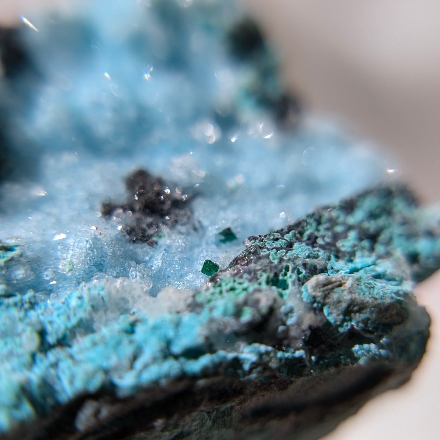 [CY06] Druzy Chrysocolla Malachite and Dioptase, Congo 孔雀礦硅孔雀礦翠銅礦水晶共生