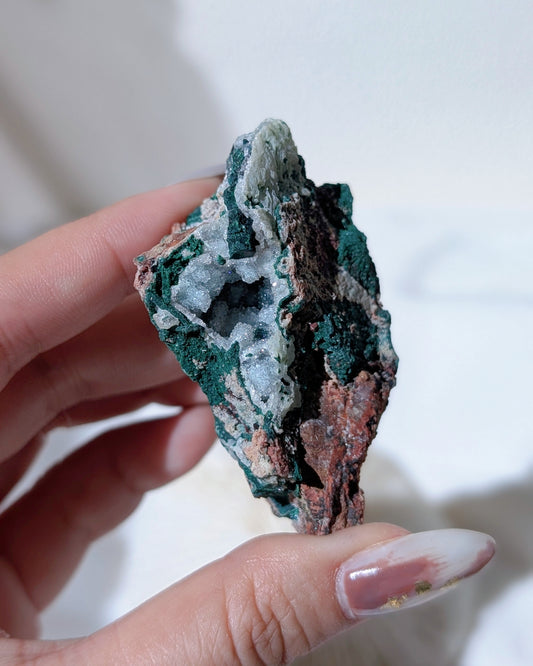 [CY13] Druzy Chrysocolla Malachite geode, Congo 孔雀礦矽孔雀礦石英小晶洞