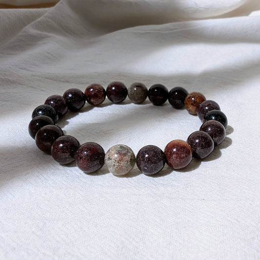 [MBLD07] Red White Lodolite Beaded Bracelet 滿盆紅白幽靈手串 10mm