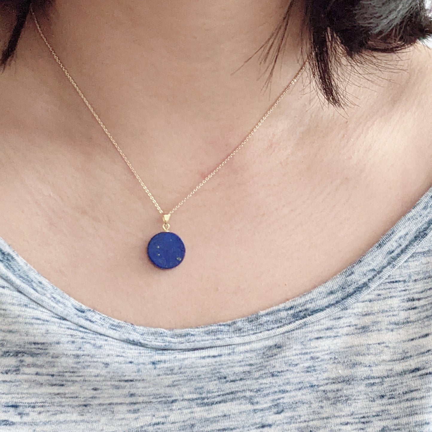 [MNLL02] Lapis Lazuli Pendant Necklace 老礦青金石小圓牌吊咀頸鍊