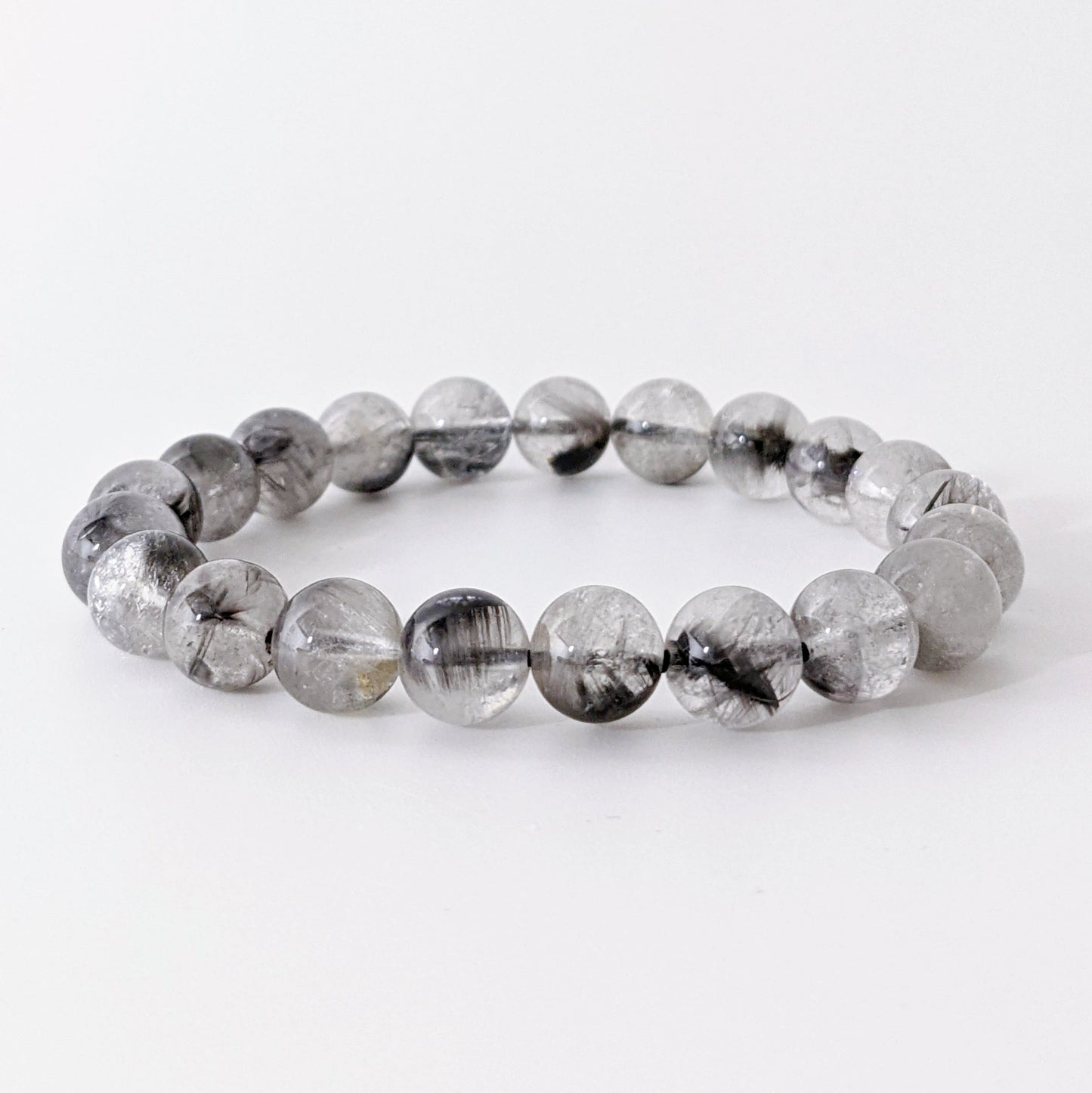 [MBBK02] Brookite and Rutile in Quartz Beaded Bracelet 高品滿礦黑銀鈦手串 9+mm