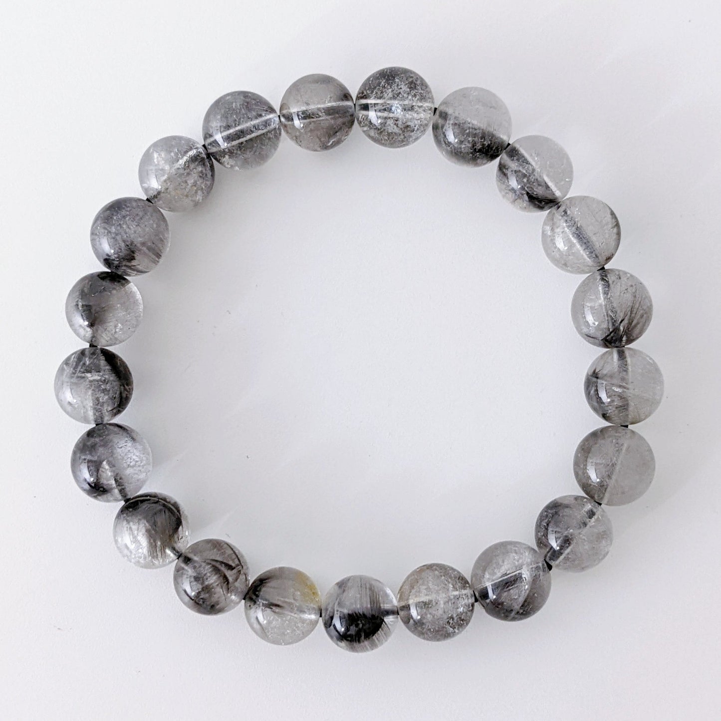 [MBBK02] Brookite and Rutile in Quartz Beaded Bracelet 高品滿礦黑銀鈦手串 9+mm