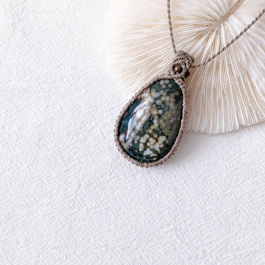 [MMOJ02] Ocean Jasper Pendant Macrame Long Necklace 海洋碧玉吊咀編織長頸鍊