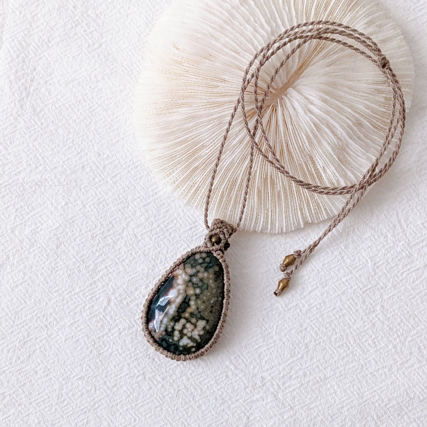 [MMOJ02] Ocean Jasper Pendant Macrame Long Necklace 海洋碧玉吊咀編織長頸鍊