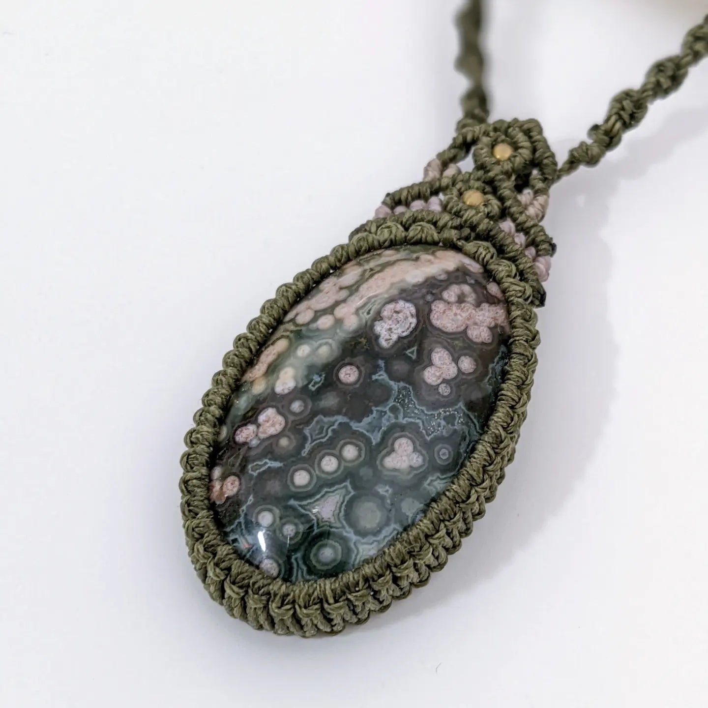 [MMOJ01] Ocean Jasper Pendant Macrame Long Necklace 海洋碧玉吊咀編織長頸鍊